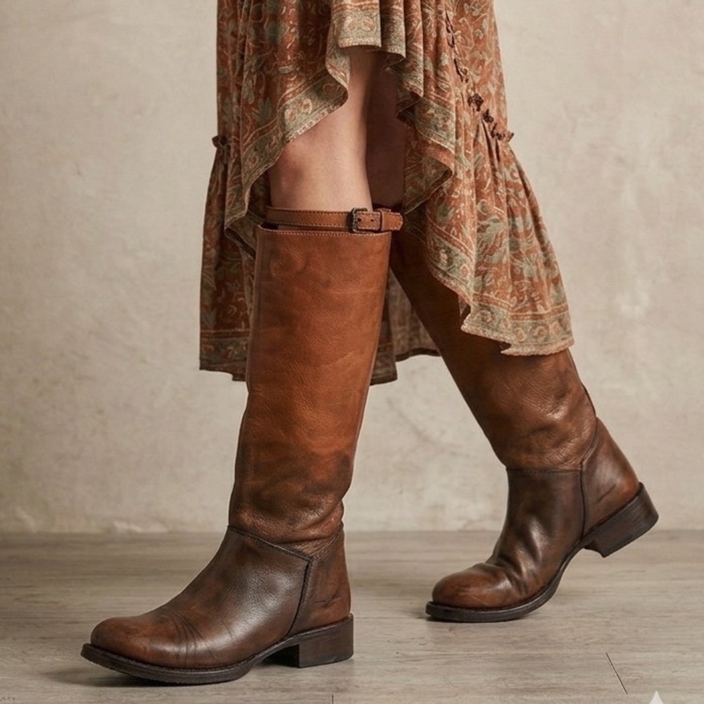 ASH Tall Riding Boots Womens 40 9 Knee High Leather Cognac Brown Buckle Strap